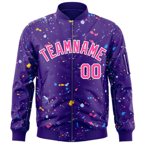 Custom Purple Pink-White Varsity Full-Zip Splash Graffiti Pattern Letterman Jacket