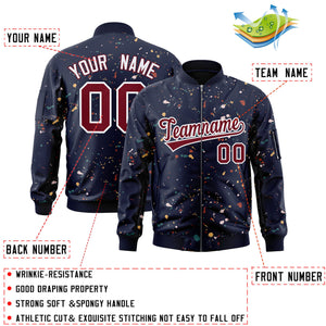 Custom Navy Crimson-White Varsity Full-Zip Splash Graffiti Pattern Letterman Jacket