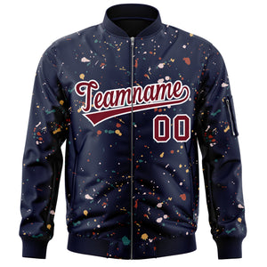 Custom Navy Crimson-White Varsity Full-Zip Splash Graffiti Pattern Letterman Jacket