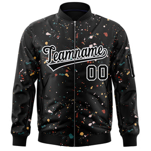 Custom Black White Varsity Full-Zip Splash Graffiti Pattern Letterman Jacket