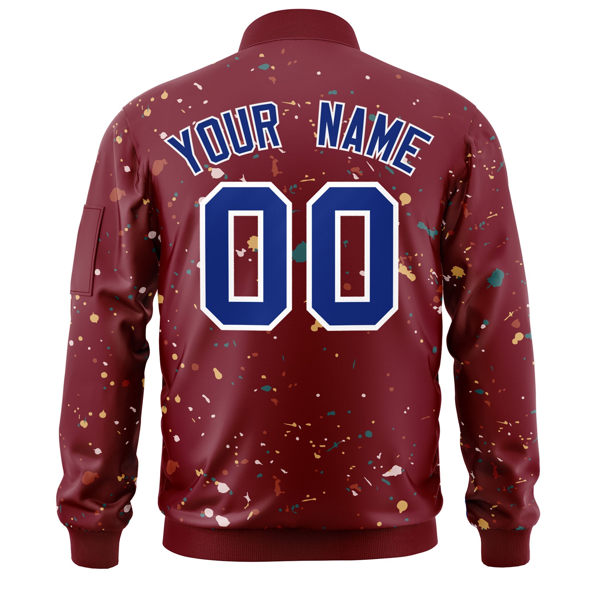 Custom Crimson Royal Varsity Full-Zip Splash Graffiti Pattern Letterman Jacket