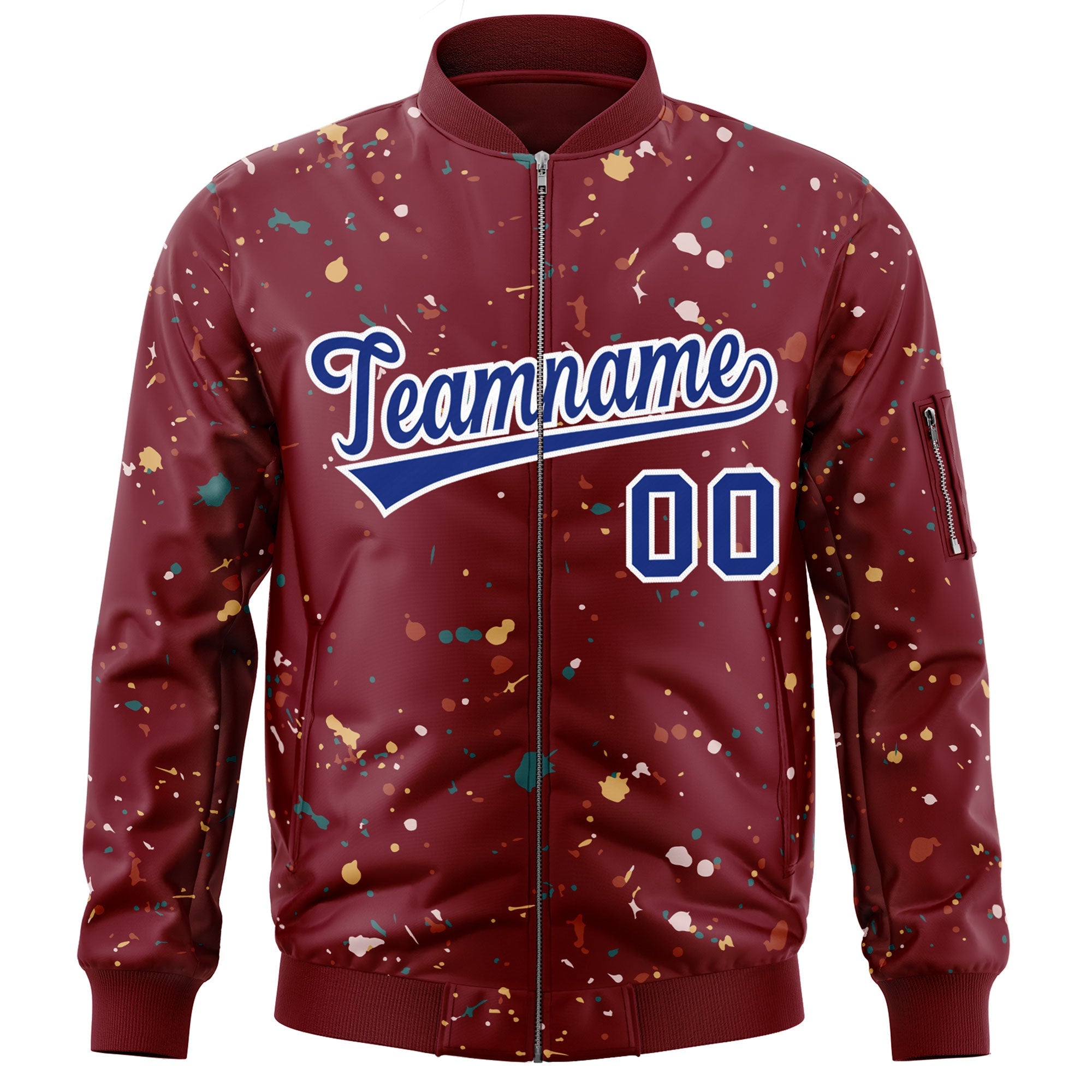 Custom Crimson Royal Varsity Full-Zip Splash Graffiti Pattern Letterman Jacket