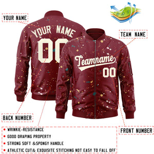 Custom Crimson Cream Varsity Full-Zip Splash Graffiti Pattern Letterman Jacket