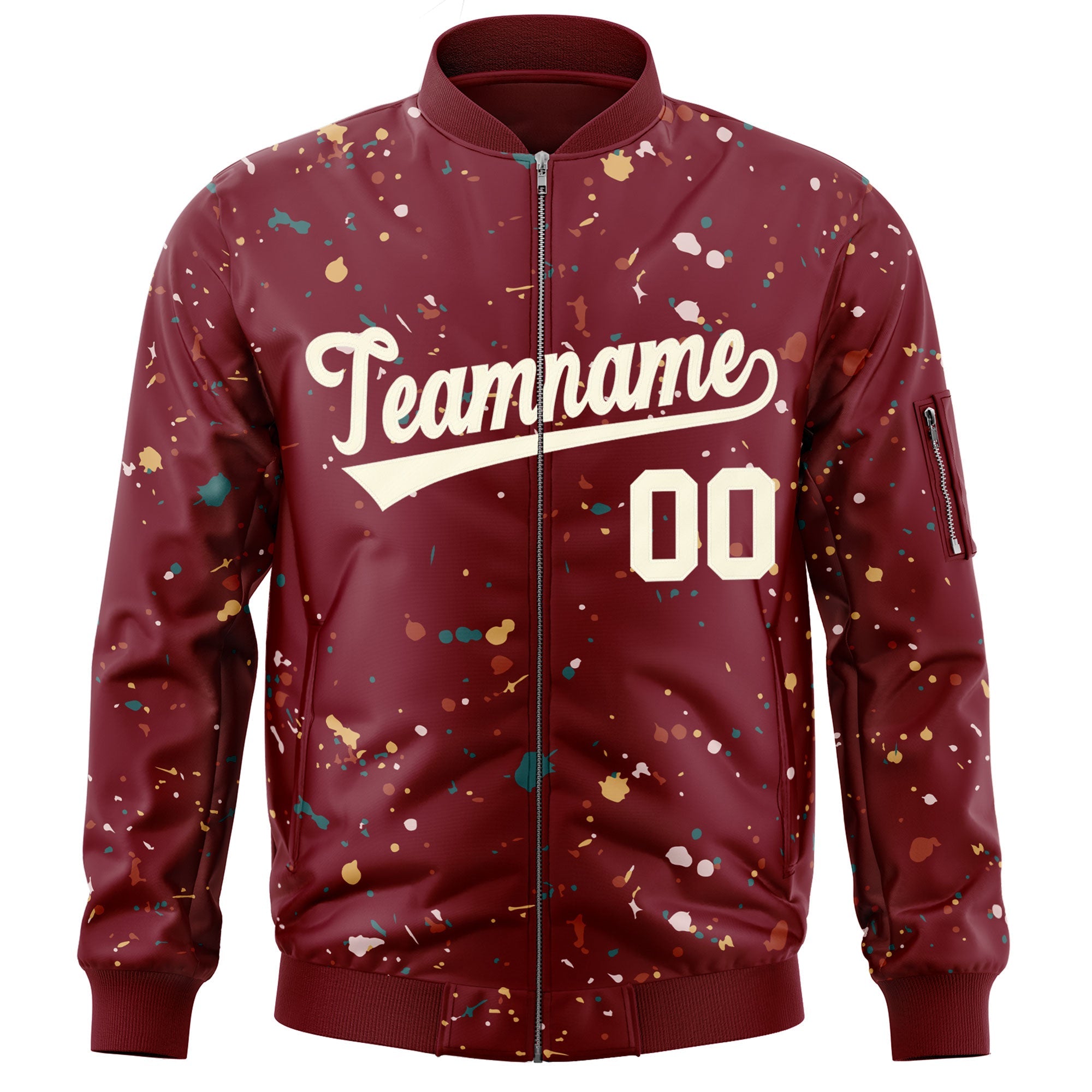 Custom Crimson Cream Varsity Full-Zip Splash Graffiti Pattern Letterman Jacket