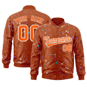 Custom Orange White Varsity Full-Zip Splash Graffiti Pattern Letterman Jacket