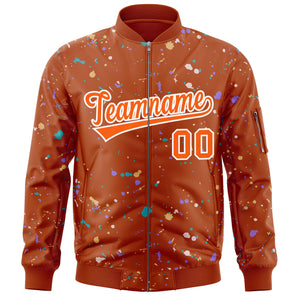 Custom Orange White Varsity Full-Zip Splash Graffiti Pattern Letterman Jacket