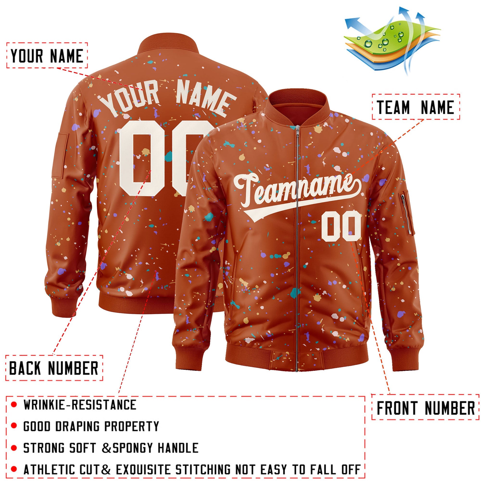 Custom Orange Cream Varsity Full-Zip Splash Graffiti Pattern Letterman Jacket