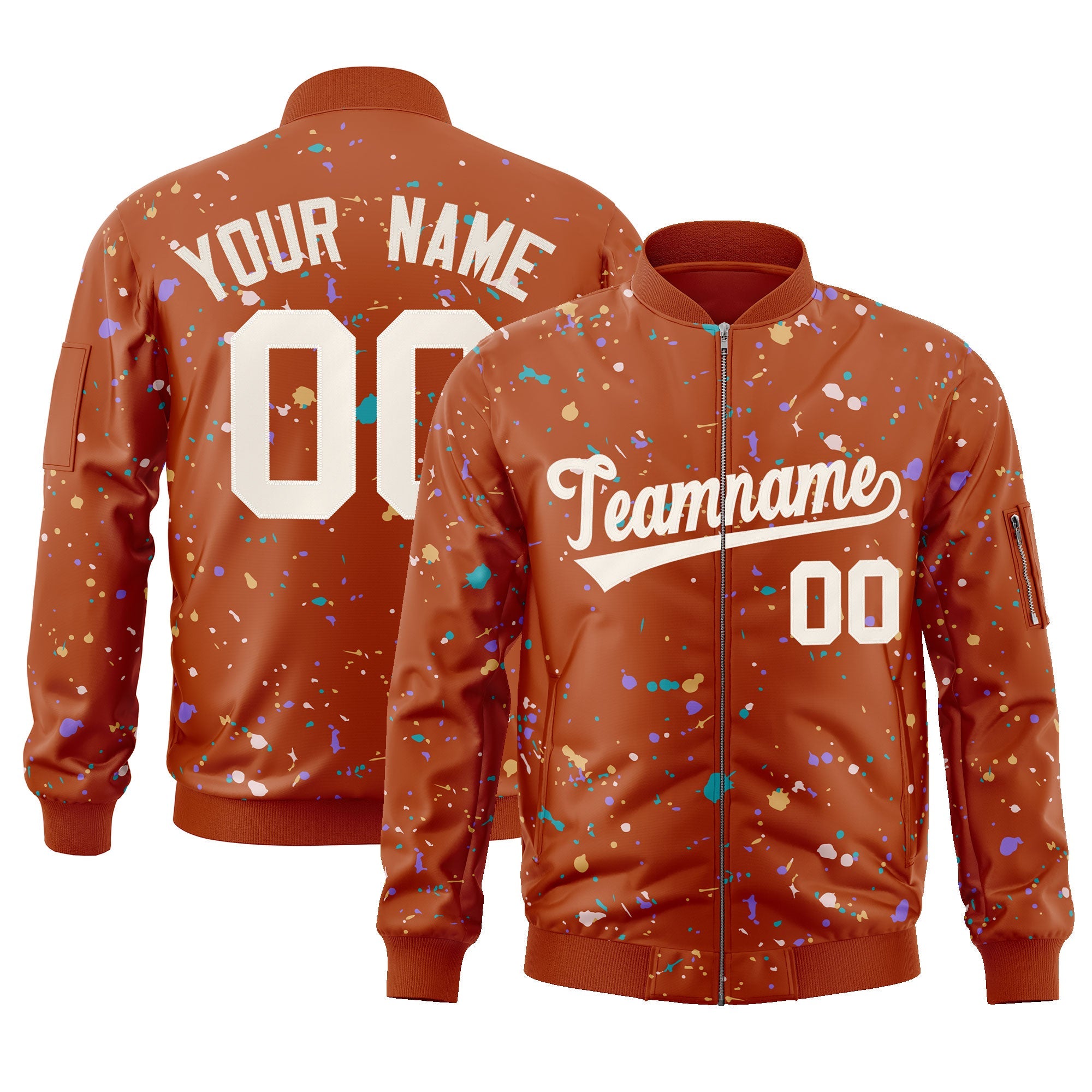 Custom Orange Cream Varsity Full-Zip Splash Graffiti Pattern Letterman Jacket