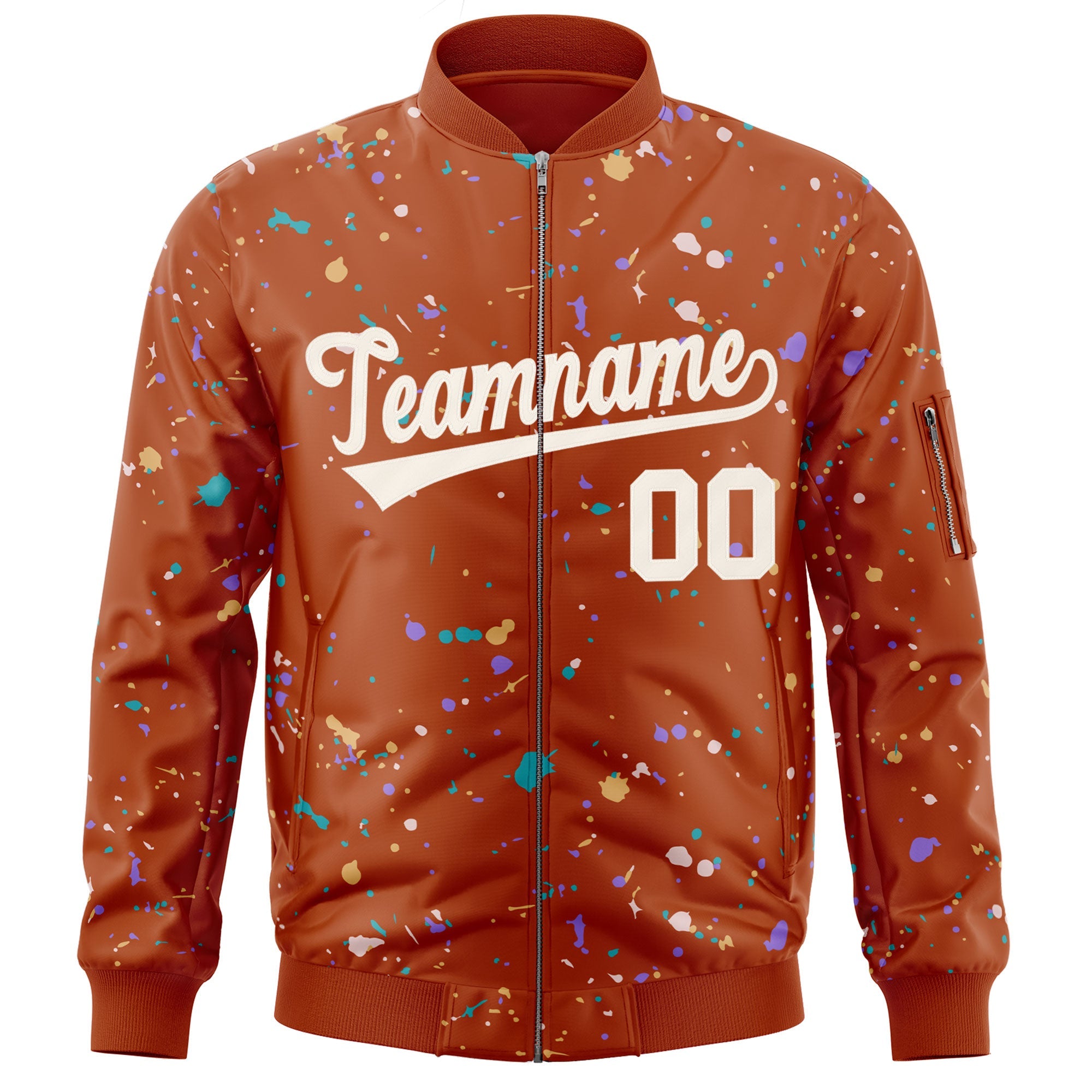 Custom Orange Cream Varsity Full-Zip Splash Graffiti Pattern Letterman Jacket