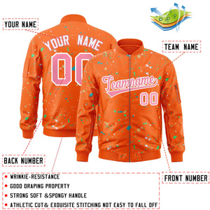 Custom Orange Pink-White Varsity Full-Zip Splash Graffiti Pattern Letterman Jacket