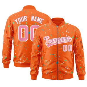 Custom Orange Pink-White Varsity Full-Zip Splash Graffiti Pattern Letterman Jacket