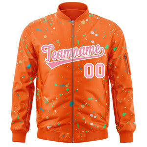 Custom Orange Pink-White Varsity Full-Zip Splash Graffiti Pattern Letterman Jacket