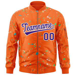 Custom Orange Purple-White Varsity Full-Zip Splash Graffiti Pattern Letterman Jacket