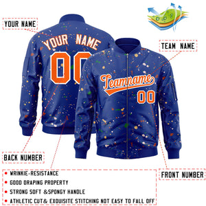 Custom Royal Orange-White Varsity Full-Zip Splash Graffiti Pattern Letterman Jacket