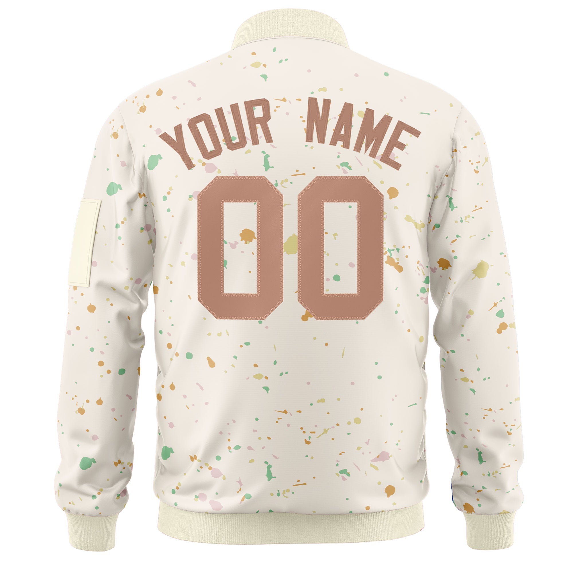 Custom Cream Brown Varsity Full-Zip Splash Graffiti Pattern Letterman Jacket