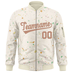 Custom Cream Brown Varsity Full-Zip Splash Graffiti Pattern Letterman Jacket