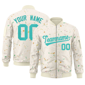 Custom Cream Aqua Varsity Full-Zip Splash Graffiti Pattern Letterman Jacket