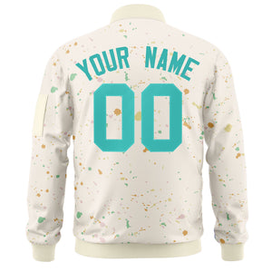 Custom Cream Aqua Varsity Full-Zip Splash Graffiti Pattern Letterman Jacket