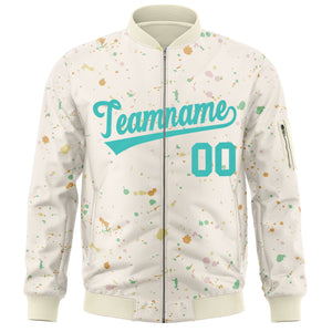 Custom Cream Aqua Varsity Full-Zip Splash Graffiti Pattern Letterman Jacket