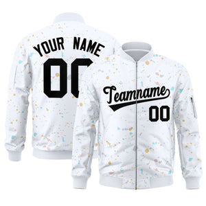 Custom White Black Varsity Full-Zip Splash Graffiti Pattern Letterman Jacket