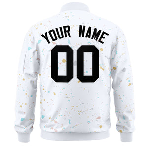 Custom White Black Varsity Full-Zip Splash Graffiti Pattern Letterman Jacket