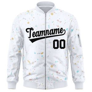 Custom White Black Varsity Full-Zip Splash Graffiti Pattern Letterman Jacket