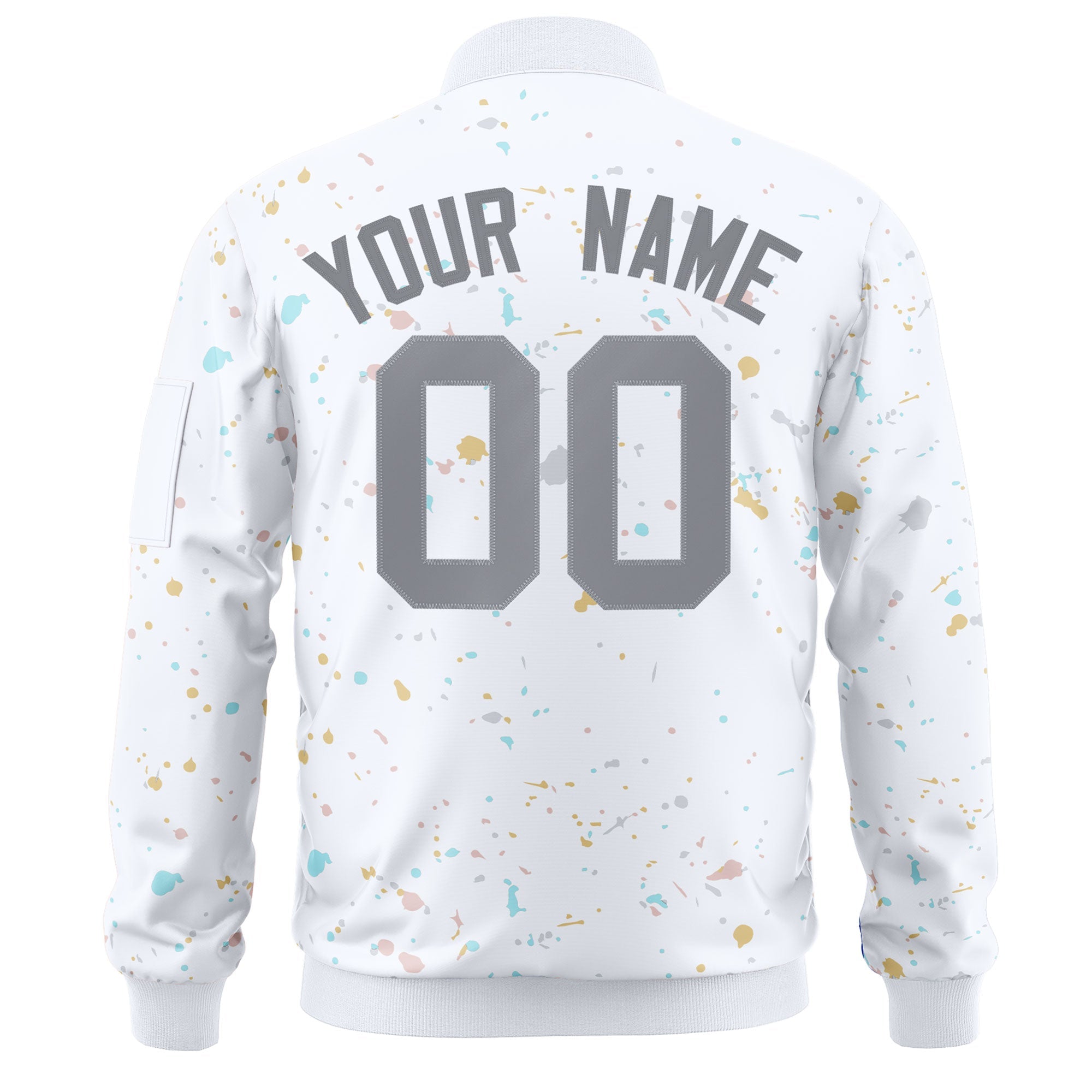 Custom White Gray Varsity Full-Zip Splash Graffiti Pattern Letterman Jacket