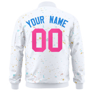 Custom White Pink Varsity Full-Zip Splash Graffiti Pattern Letterman Jacket