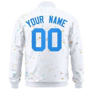 Custom White Powder Blue Varsity Full-Zip Splash Graffiti Pattern Letterman Jacket