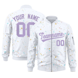 Custom White Purple Varsity Full-Zip Splash Graffiti Pattern Letterman Jacket