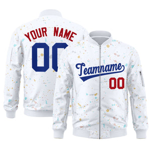 Custom White Royal Varsity Full-Zip Splash Graffiti Pattern Letterman Jacket