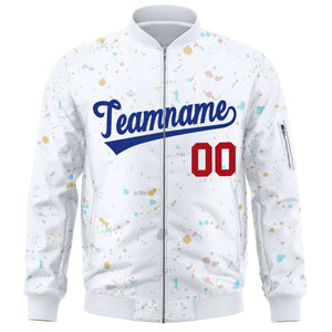 Custom White Royal Varsity Full-Zip Splash Graffiti Pattern Letterman Jacket