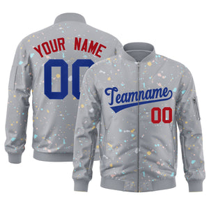 Custom Gray Royal Varsity Full-Zip Splash Graffiti Pattern Letterman Jacket