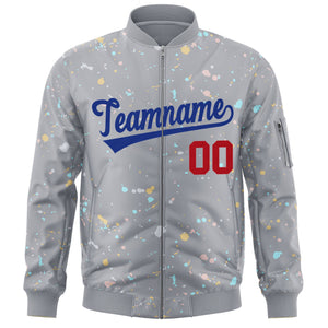 Custom Gray Royal Varsity Full-Zip Splash Graffiti Pattern Letterman Jacket