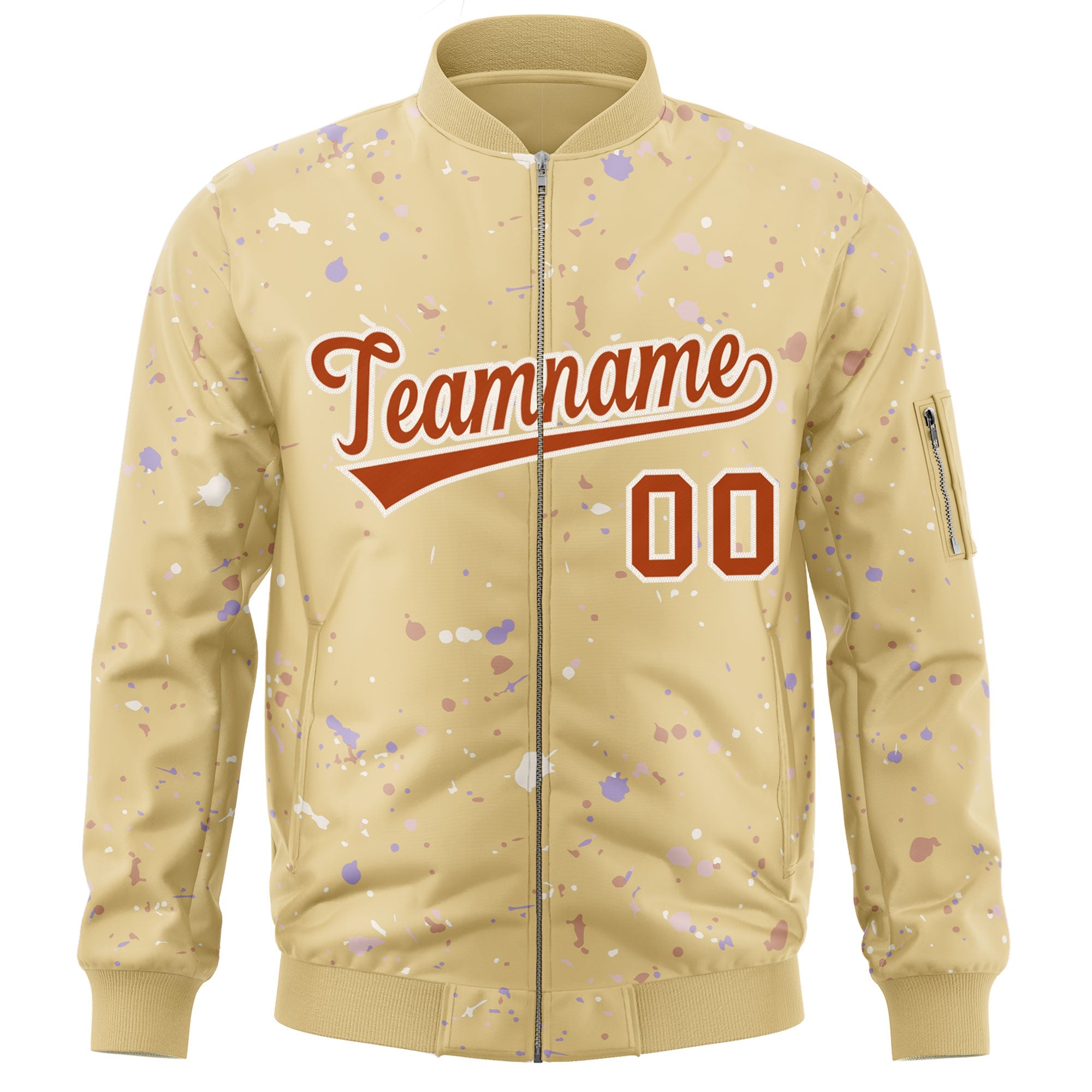 Custom Khaki Orange-White Varsity Full-Zip Splash Graffiti Pattern Letterman Jacket