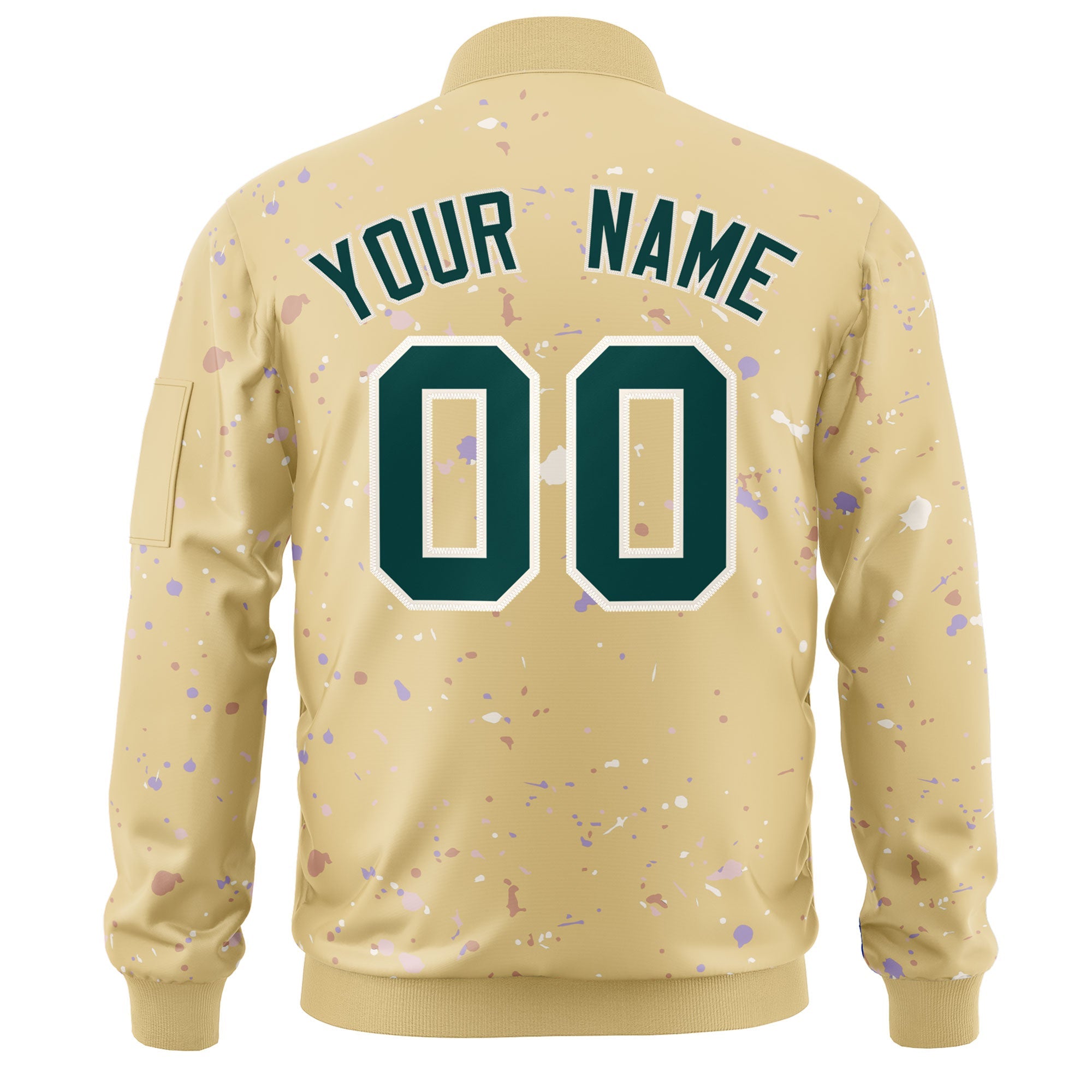 Custom Khaki Midnight Green-White Varsity Full-Zip Splash Graffiti Pattern Letterman Jacket