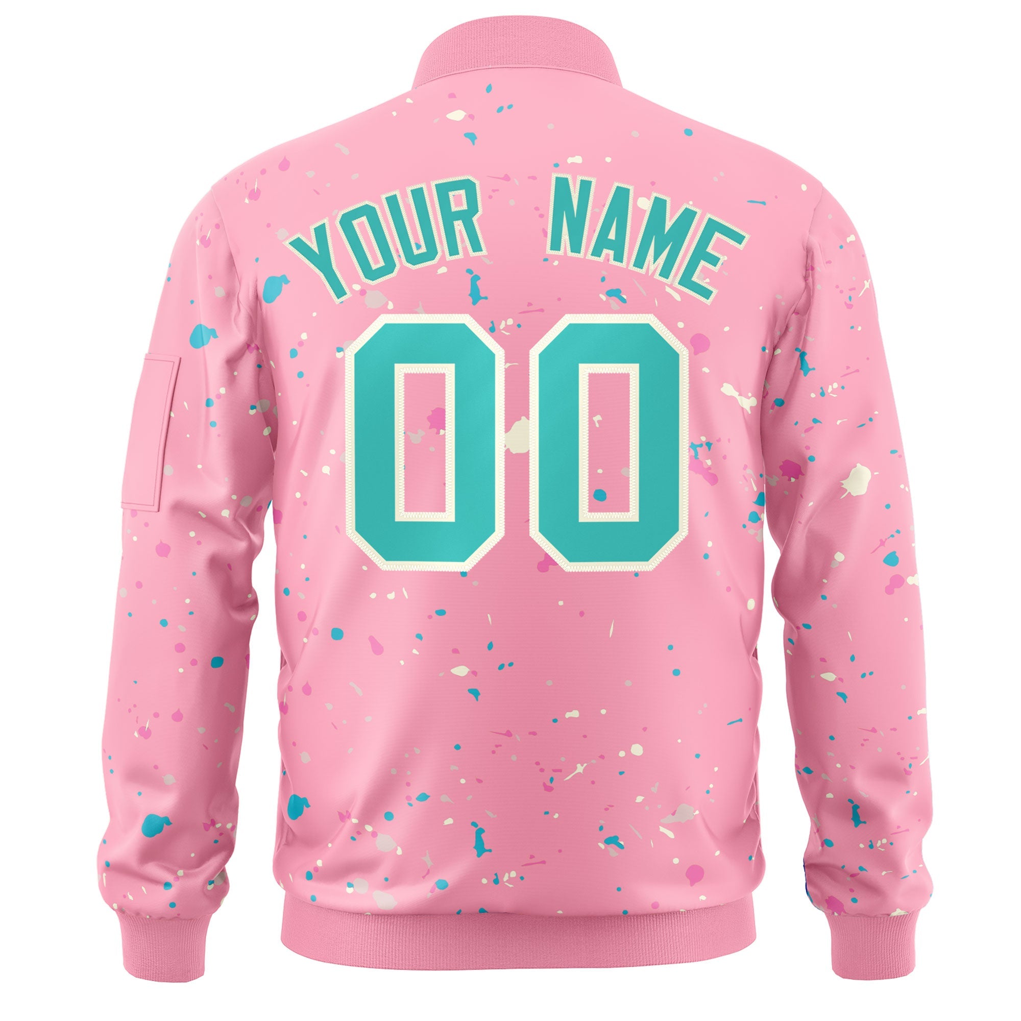 Custom Pink Aqua Varsity Full-Zip Splash Graffiti Pattern Letterman Jacket