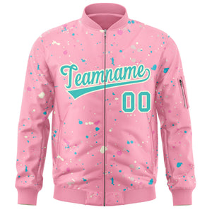 Custom Pink Aqua Varsity Full-Zip Splash Graffiti Pattern Letterman Jacket