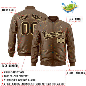 Custom Brown Khaki Varsity Full-Zip Splash Graffiti Pattern Letterman Jacket