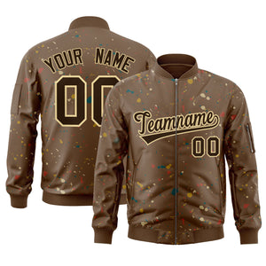 Custom Brown Khaki Varsity Full-Zip Splash Graffiti Pattern Letterman Jacket