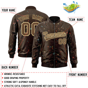 Custom Brown Khaki Varsity Full-Zip Splash Graffiti Pattern Letterman Jacket