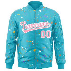 Custom Light Blue Pink-White Varsity Full-Zip Splash Graffiti Pattern Letterman Jacket