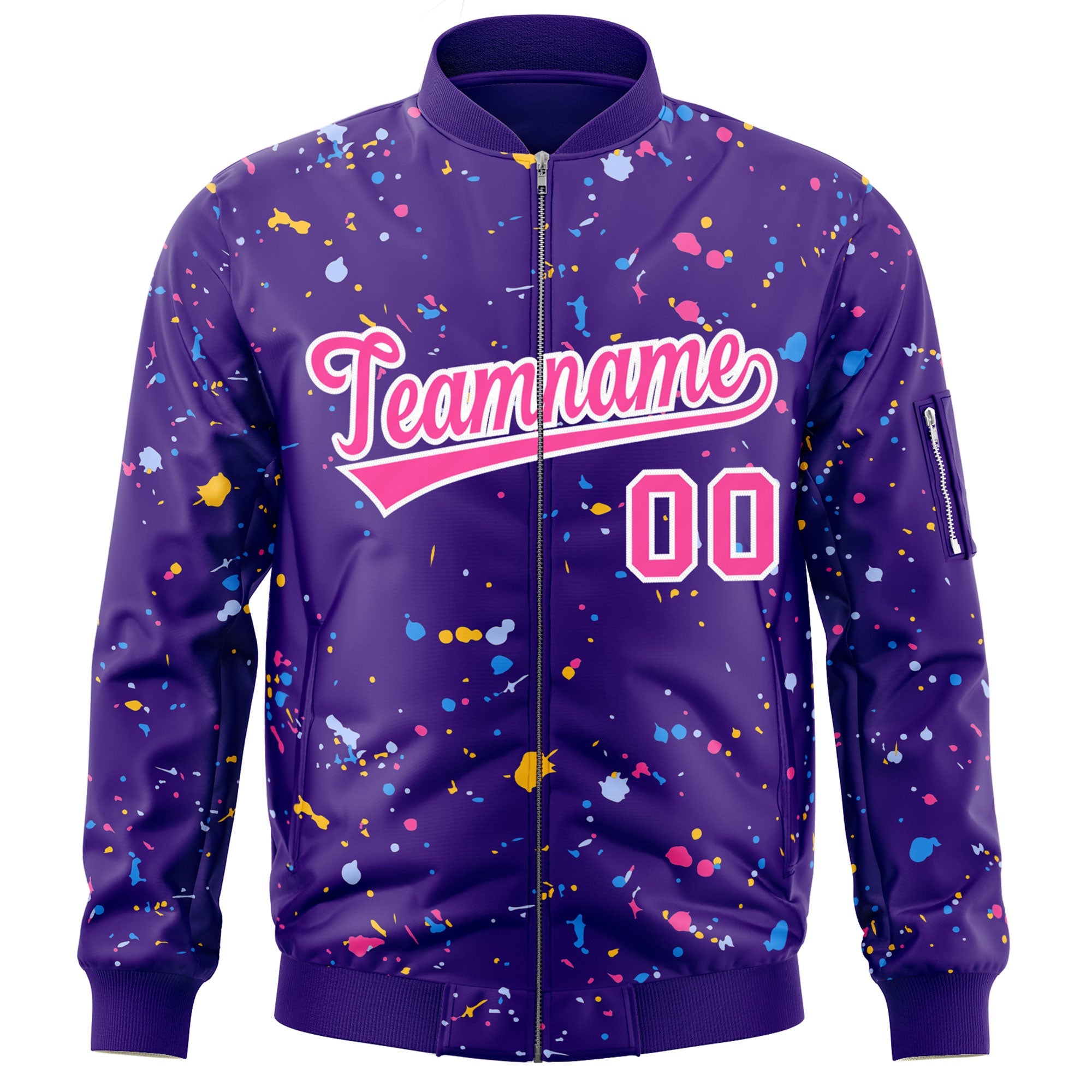 Custom Purple Pink-White Varsity Full-Zip Splash Graffiti Pattern Letterman Jacket