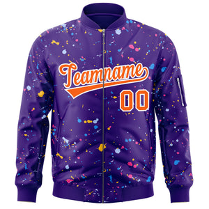 Custom Purple Orange-White Varsity Full-Zip Splash Graffiti Pattern Letterman Jacket