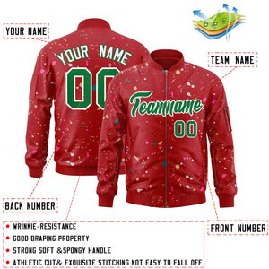 Custom Red Kelly Green Varsity Full-Zip Splash Graffiti Pattern Letterman Jacket