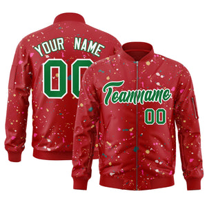 Custom Red Kelly Green Varsity Full-Zip Splash Graffiti Pattern Letterman Jacket