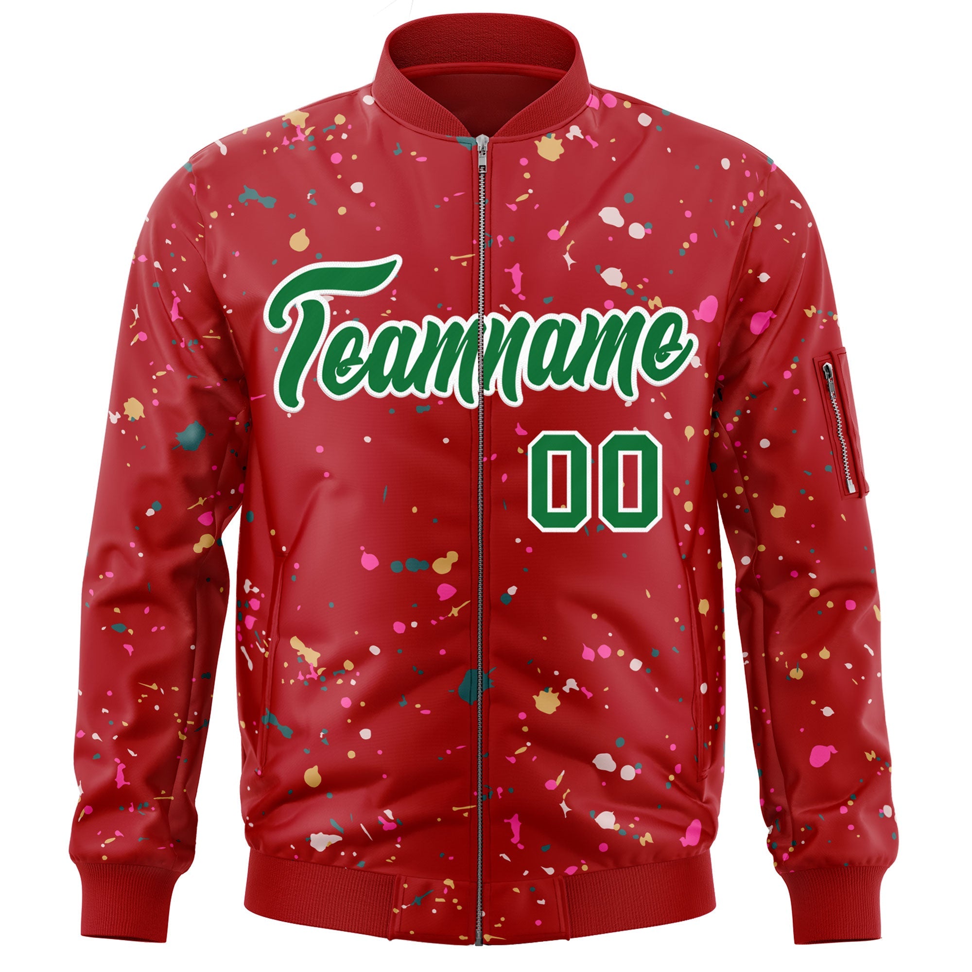 Custom Red Kelly Green Varsity Full-Zip Splash Graffiti Pattern Letterman Jacket