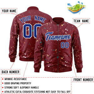 Custom Crimson Royal Varsity Full-Zip Splash Graffiti Pattern Letterman Jacket