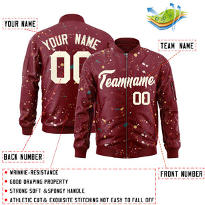 Custom Crimson Cream Varsity Full-Zip Splash Graffiti Pattern Letterman Jacket