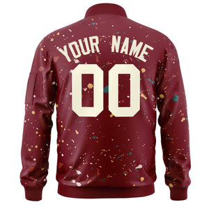 Custom Crimson Cream Varsity Full-Zip Splash Graffiti Pattern Letterman Jacket